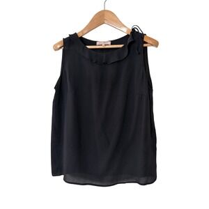 Dice Kayek Pink Label Black 100% Silk Ruffle Collar Sleeveless Blouse Size 36